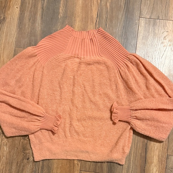 Free People Size XS Peach Elderflower Pullover Sweater Ribbed Balloon Sleeves - Picture 1 of 7